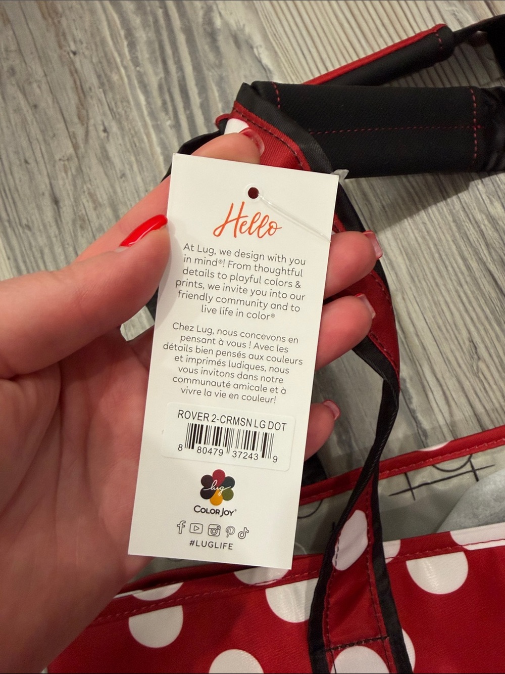 LUG Disney Minnie Mouse Rover Tote Crimson Red Large Dot - Picture 3 of 8